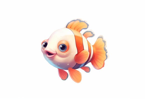 Adorable Aquatic Charm: The Clownfish Kawaii Animal Design