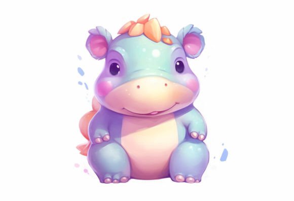 Charming Hippo Kawaii Animal Digital Wall Art for Creators