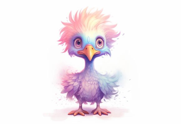 The Charm of Ostrich Kawaii Animal Digital Wall Art