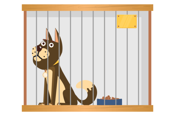 Using Dog Shelter Cage with Sad Animal Cartoon for Impactful Design